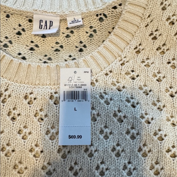 GAP Relaxed Pointelle Balloon Sleeve Sweater Cream Large L NWT NEW - Picture 9 of 14